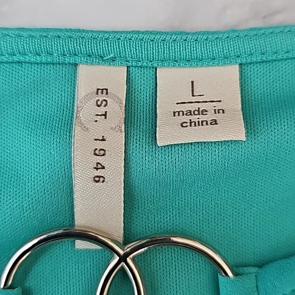 Womens Sz L Kelly Green Business Casual Office Church Tank Silver Gromet Top